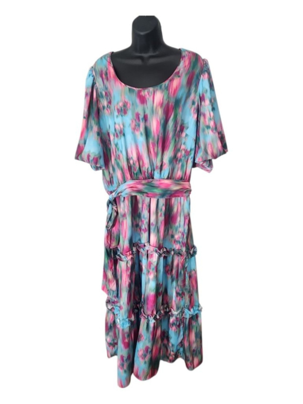 Women's MARK & JAMES BADGLEY MISCHKA Blue Pink Floral Tiered Dress 1X